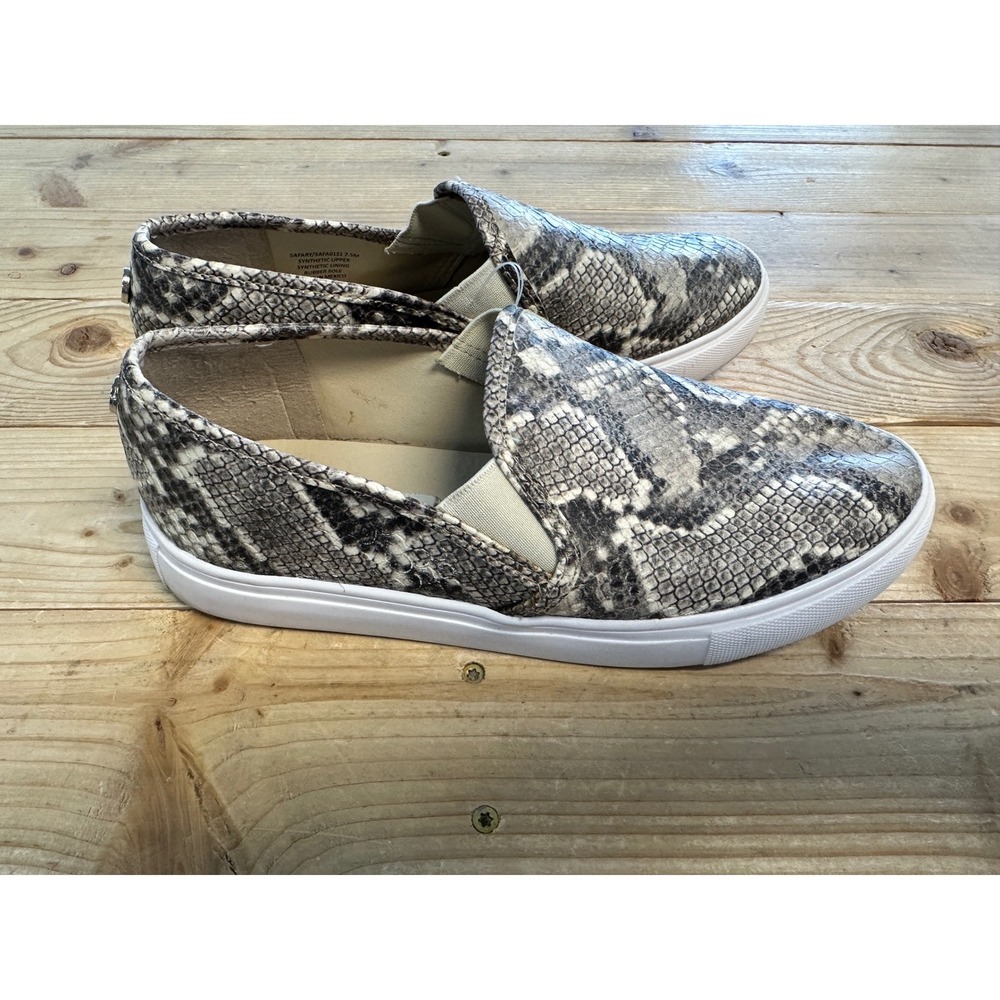 Steve Madden Safary Snakeskin Slip On Sneakers Grey Black Womens 7.5M